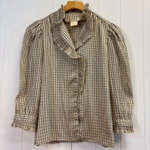 Vintage Rae Hepburn Womens Academia Victorian Plaid Top Size 9 Pleated Heritage